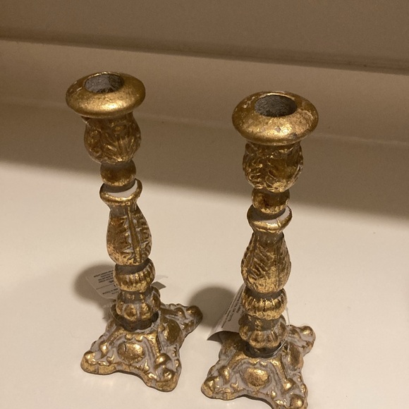 Gold & Gray Ornate Metal Candle Holder Set Of Two - Picture 7 of 11